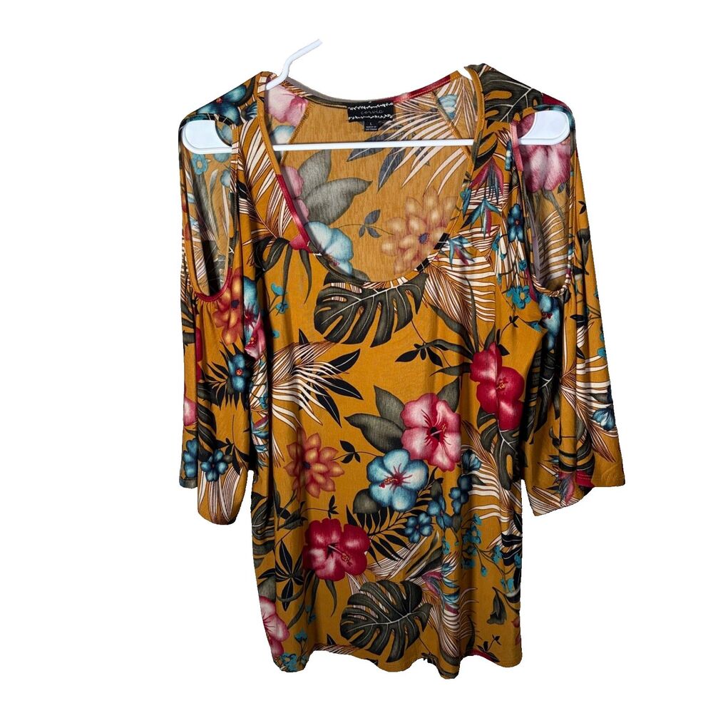 Corvia Blouse Women's Large Scoop Neck Sleeveless Slit Sleeve 3/4 Sleeve Floral